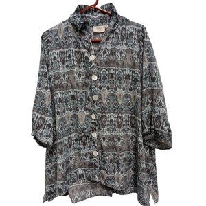 INAE Collection Lagenlook Wearable Art Tunic Top Womens Small Paisley 3/4 Sleeve